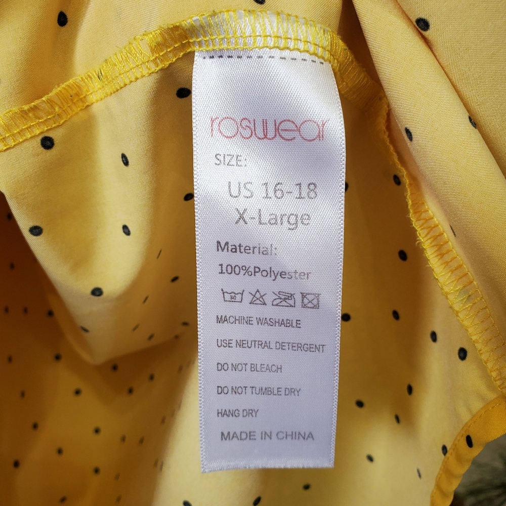 Roswear Sun Yellow Polka Dots Roll Tab Sleeve Tunic - Picture 7 of 9